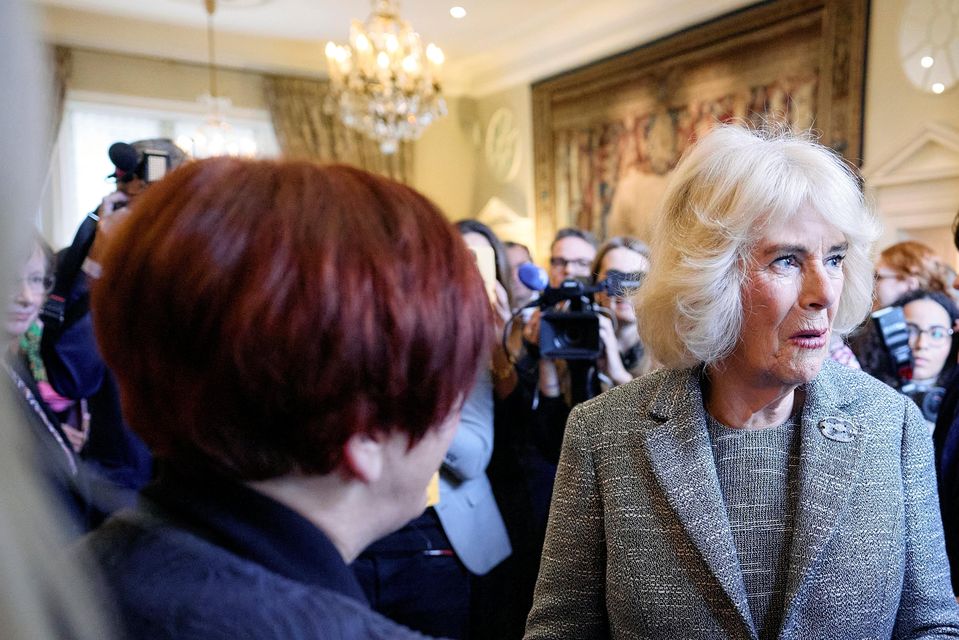 The Queen speaks to guests at the reception (Benjamin Cremel/PA)