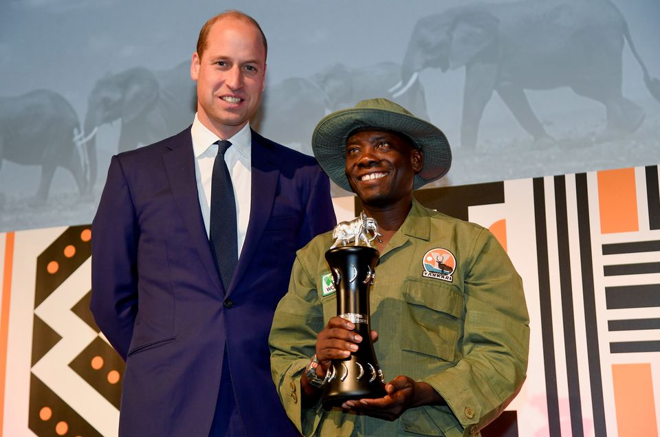 William with Tusk Wildlife Ranger Award winner Suleiman Saidu during the Tusk Conservation Awards in 2021 (Toby Melville/PA)