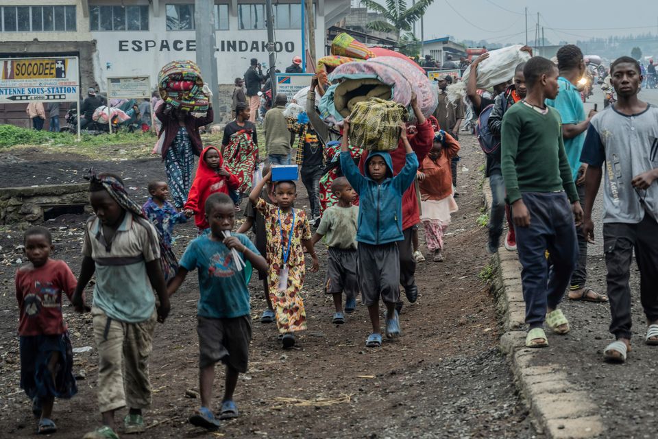 Crowds of people have been displaced by the fighting with M23 rebels in Goma (AP)