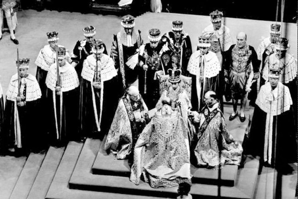 2/6/1953. Bishops pay homage to Queen Elizabeth II, at her coronation.