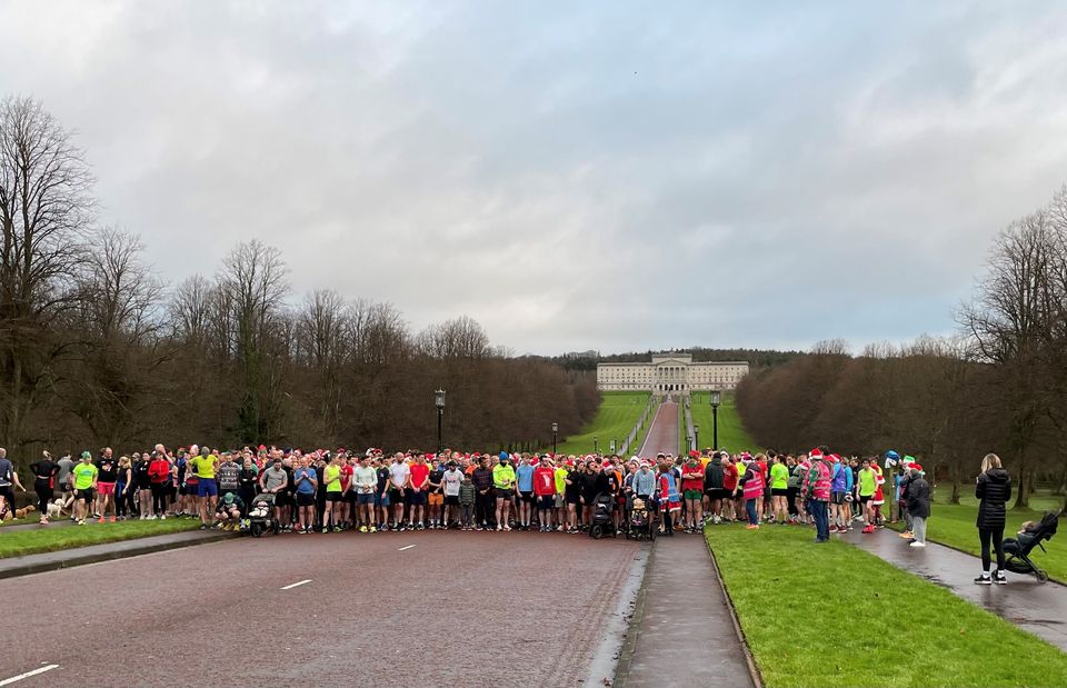 Runners on the start line at the Christmas Day Parkrun on the Stormont Estate in Belfast (David Young/PA)