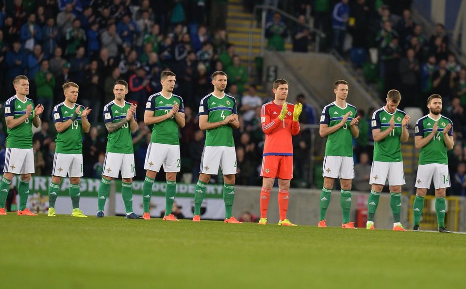 A minute's applause for Derry's Ryan McBride before the World Cup qualifier at Windsor park in Belfast. Photo Colm Lenaghan/Pacemaker Press