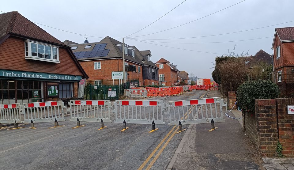 The scene in Godstone where police have evacuated a number of properties (Eddie Hayton/PA)