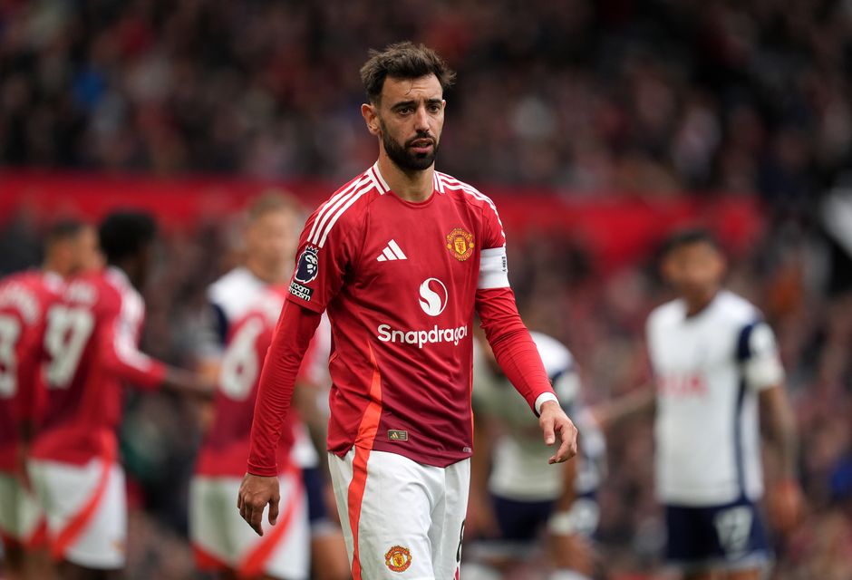 Bruno Fernandes was sent off in Manchester United’s loss to Tottenham (Martin Rickett/PA)