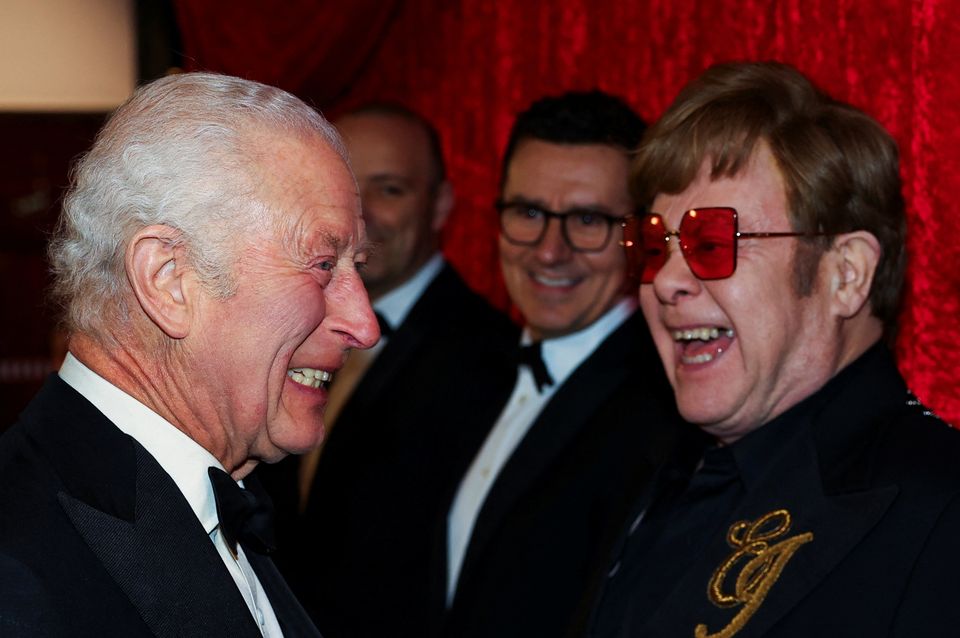 Charles meets Sir Elton John as he arrives for the Royal Variety Performance (Toby Melville/PA)