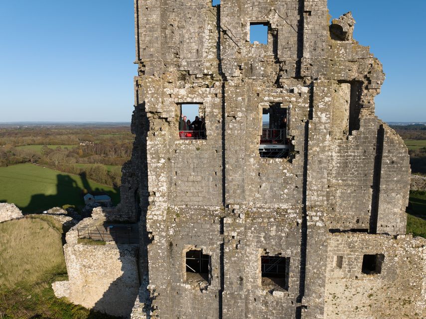 The King’s View Platform high with the keep at Corfe Castle in Swanage (Richard Gregory/National Trust/PA)