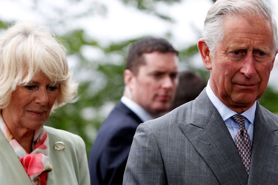 The Prince of Wales and the Duchess of Cornwall after a service of peace and reconciliation at St. Columba's Church in Drumcliffe on the second day of a four day visit to Ireland. PRESS ASSOCIATION Photo. Picture date: Wednesday May 20, 2015. See PA story ROYAL Ireland. Photo credit should read: Brian Lawless/PA Wire