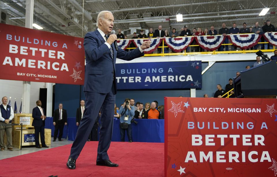 President Joe Biden speaking about manufacturing jobs and the economy in 2022 (Patrick Semansky/AP)