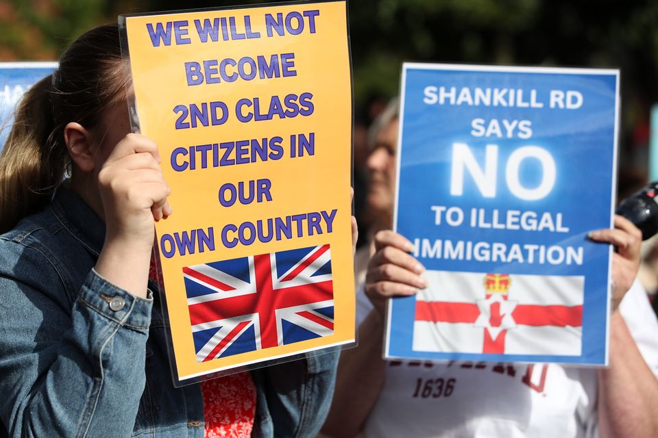 Demonstrators in Belfast. Photograph by Declan Roughan / Press Eye