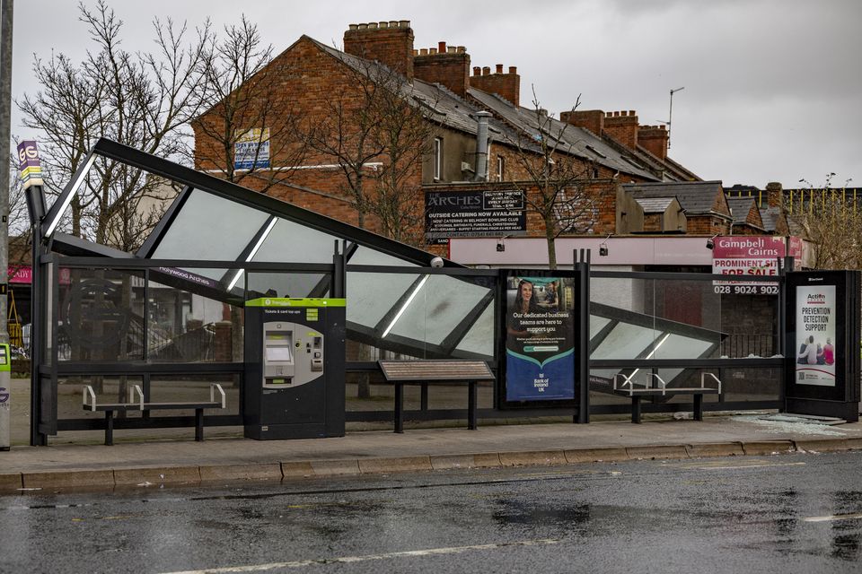 A Glider stop in east Belfast destroyed as Storm Eowyn arrives in Northern Ireland on January 24, 2025 (Photo by Kevin Scott)