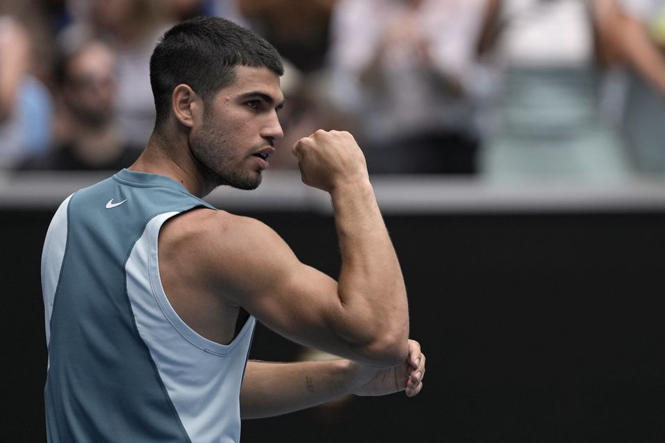 Carlos Alcaraz (pictured) saw off Yoshihito Nishioka 6-0 6-1 6-4 (Ng Han Guan/AP)