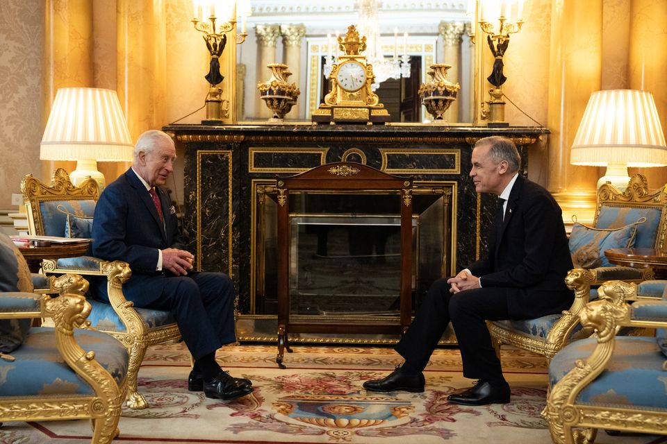 The King sits with Mark Carney in the 1844 Room (Aaron Chown/PA)