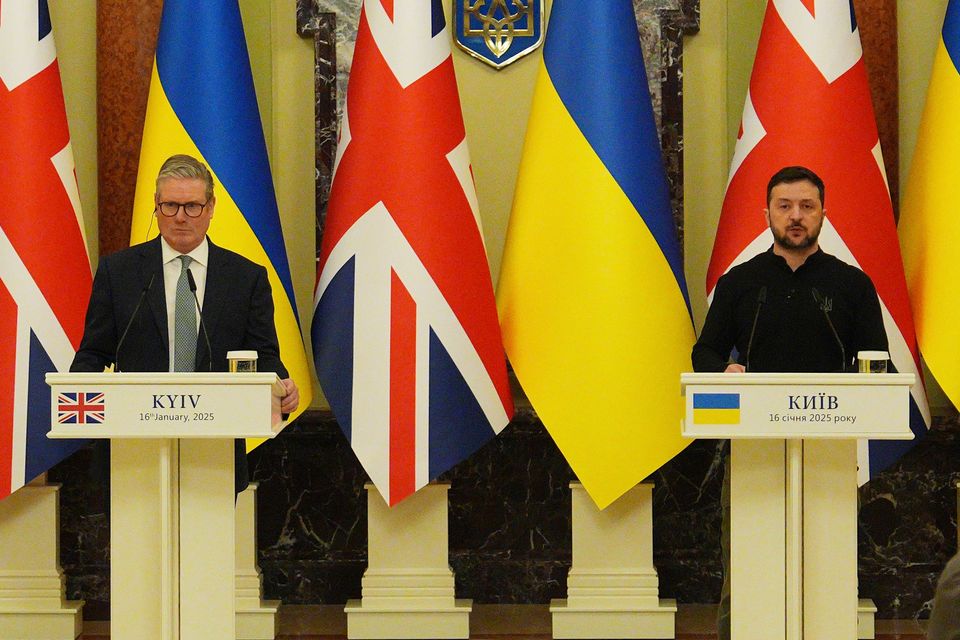 Prime Minister Sir Keir Starmer, left, and Ukrainian president Volodymyr Zelensky held a press conference at Mariinskyi Palace in Kyiv in January (Carl Court/PA)