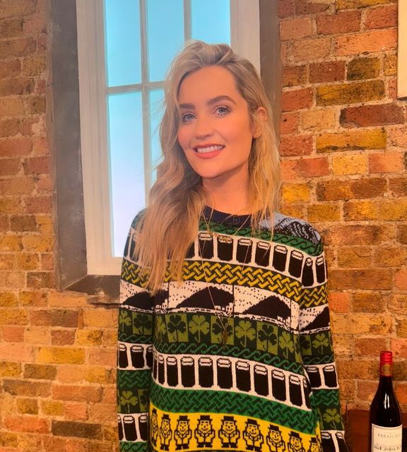 Laura Whitmore in a jumper made by Mary Callan. Credit: Laura Whitmore Instagram
