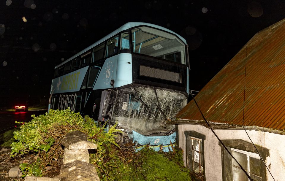 A bus collided with a building outside Templepatrick as Storm Darragh arrives in Northern Ireland on December 7th 2024 (Photo by Kevin Scott)
