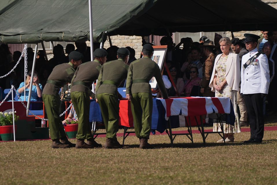 The Duchess of Edinburgh (second right) watches Nepali recruits taking the oath of allegiance (Yui Mok/PA)