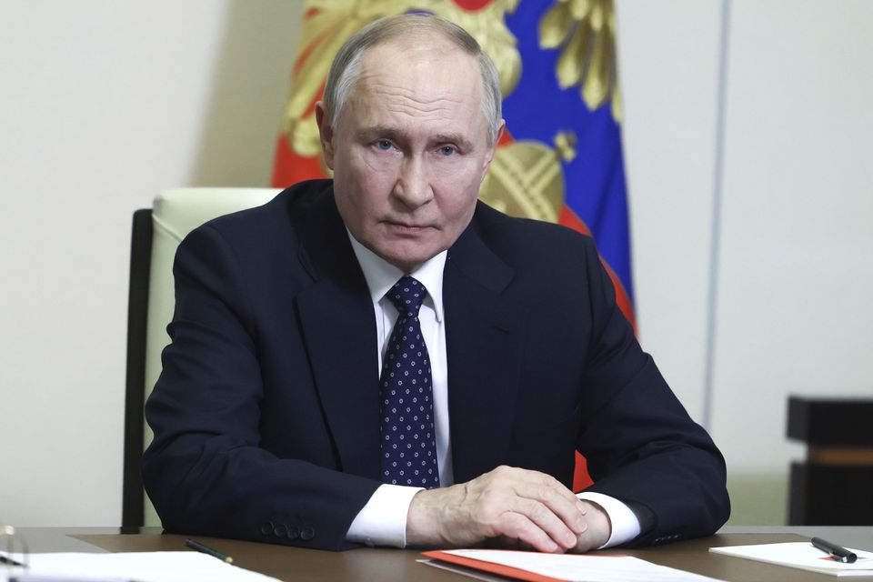 Russian President Vladimir Putin chairing a Security Council meeting at the Novo-Ogaryovo residence outside Moscow on Friday (Mikhail Metzel, Sputnik, Kremlin Pool Photo via AP)