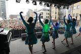 thumbnail: Press Eye - Belfast - Northern Ireland - 17th March 2015 - 

St Patrick's Day Carnival parade and Concert in Belfast city centre. 

Thousands of people descended on Belfast city centre today (17 March) to enjoy the city?s annual spectacular St Patrick?s Day parade and concert.

Highland dancers on stage

Organised by Belfast City Council, the family-friendly celebrations were officially started by Lord Mayor Nichola Mallon who led the high-energy carnival parade, created by BEAT Carnival.

Picture by Kelvin Boyes / Press Eye.