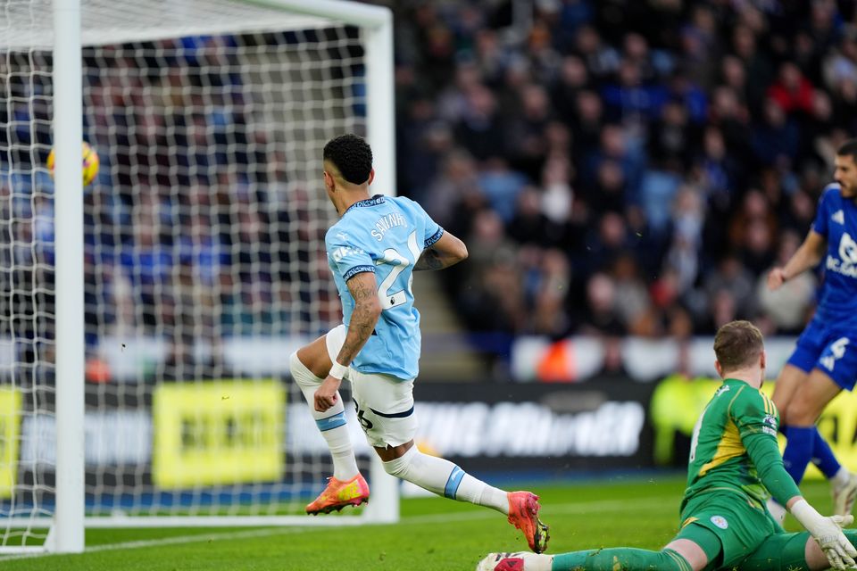 Manchester City’s Savinho scores the opening goal (PA)