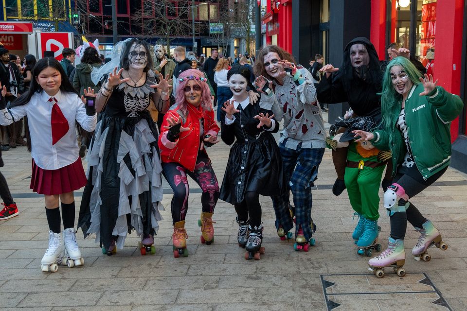 Roller Dance from Strabane arrive on wheels in Derry for the Halloween Carnival. Picture Martin McKeown.