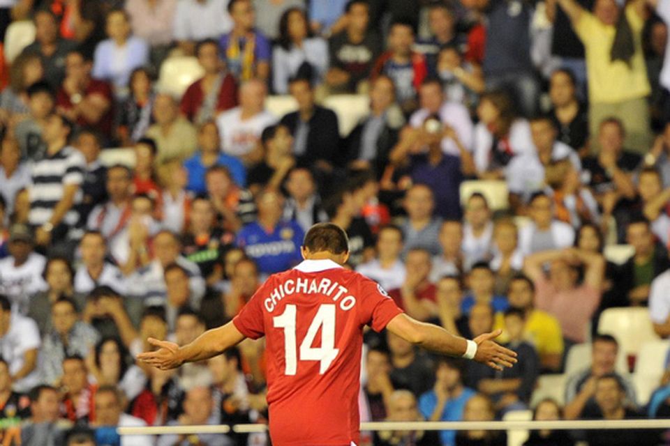 Manchester United's Dimitar Berbatov celebrates with Javier