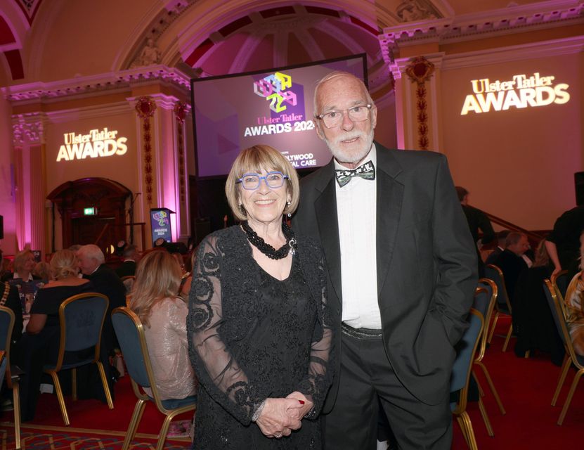 Ian McElhinney, Lifetime Achievement winner, with his wife, Marie Jones, at Thursday night's Ulster Tatler Awards in Belfast City Hall. Pic: Stephen Davison