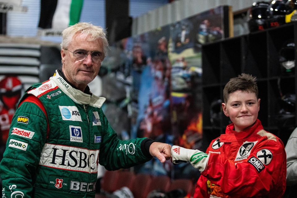 Rory Armstrong shares a karting session with Eddie Irvine at the former F1 star's track in Bangor, Co Down. Pic: Graham Baalham-Curry