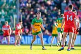thumbnail: 20 April 2024; Peadar Mogan of Donegal celebrates his side's second goal during the Ulster GAA Football Senior Championship quarter-final match between Derry and Donegal at Celtic Park in Derry. Photo by Stephen McCarthy/Sportsfile