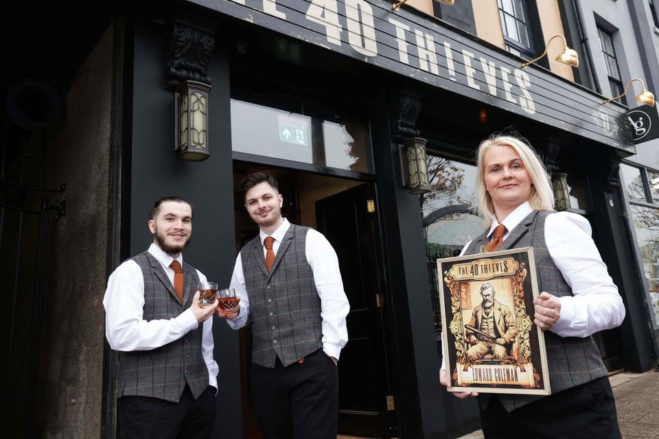 From left to right, employees Caoimhin Pearson, Padraig McGuckin and Paula McGeagh look forward to welcoming customers to Cookstown's newest bar, The 40 Thieves Tavern