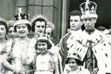 thumbnail: King George V1 (VI) : Coronation on May 12th 1937. The Royal family robed and crowned on the balacony of Buckingham Palace after the coronation, with the princesses.