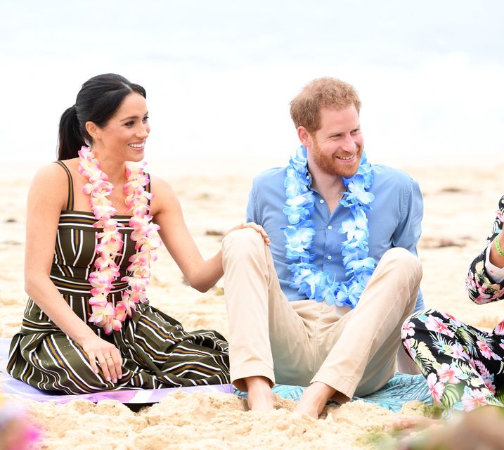 The Duke and Duchess of Sussex meet members of surfing community group One Wave during a visit to South Bondi Beach in Sydney in 2018 (Paul Edwards/PA)