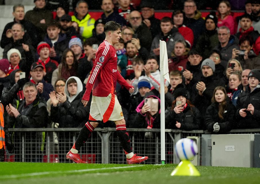 Alejandro Garnacho walks down the tunnel after being substituted (Martin Rickett/PA)