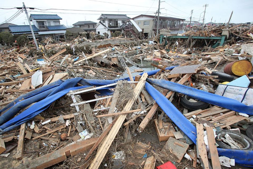 Debris is seen through an area damaged by tsunami after a 9.0 magnitude strong earthquake struck on March 11 off the coast of north-eastern Japan, on March 15, 2011 in Sendai, Japan. The quake struck offshore at 2:46pm local time, triggering a tsunami wave of up to 10 metres which engulfed large parts of north-eastern Japan. The death toll continues to rise with fears that the official death count could well reach up to 10,000 in "the most tragic event in Japanese history since World War Two".  (Photo by Kiyoshi Ota/Getty Images)