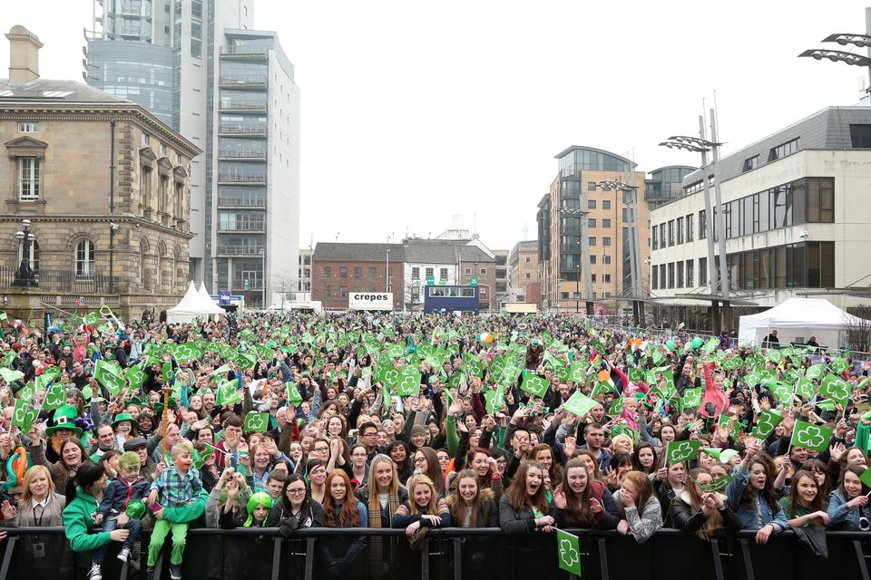 St Patrick's Day Carnival parade and Concert in Belfast city centre. March 17 2015.