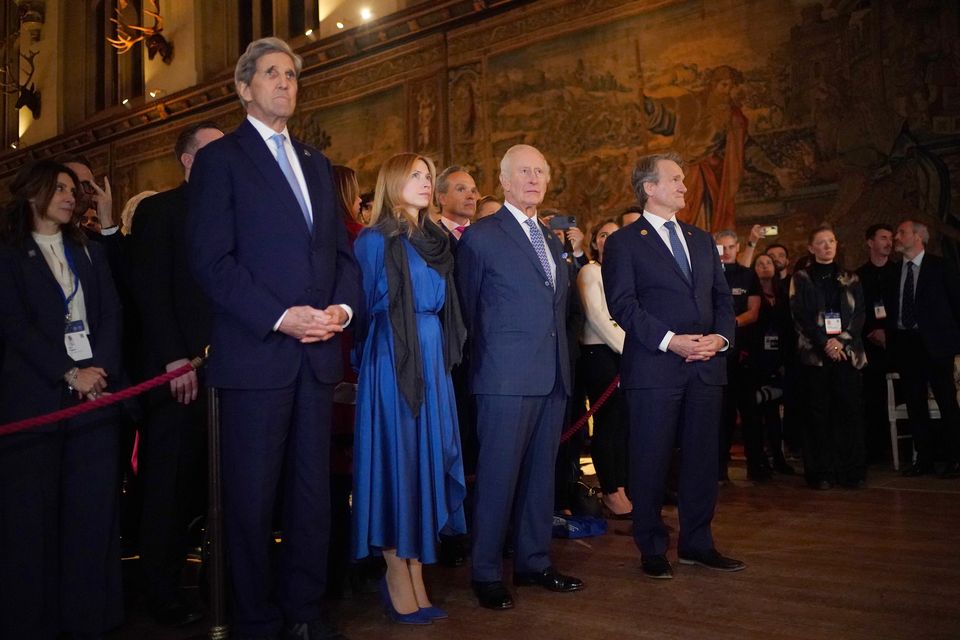 John Kerry with SMI chief executive Jennifer Jordan-Saifi, the King and Brian Moynihan, chief executive of Bank of America (Yui Mok/PA)