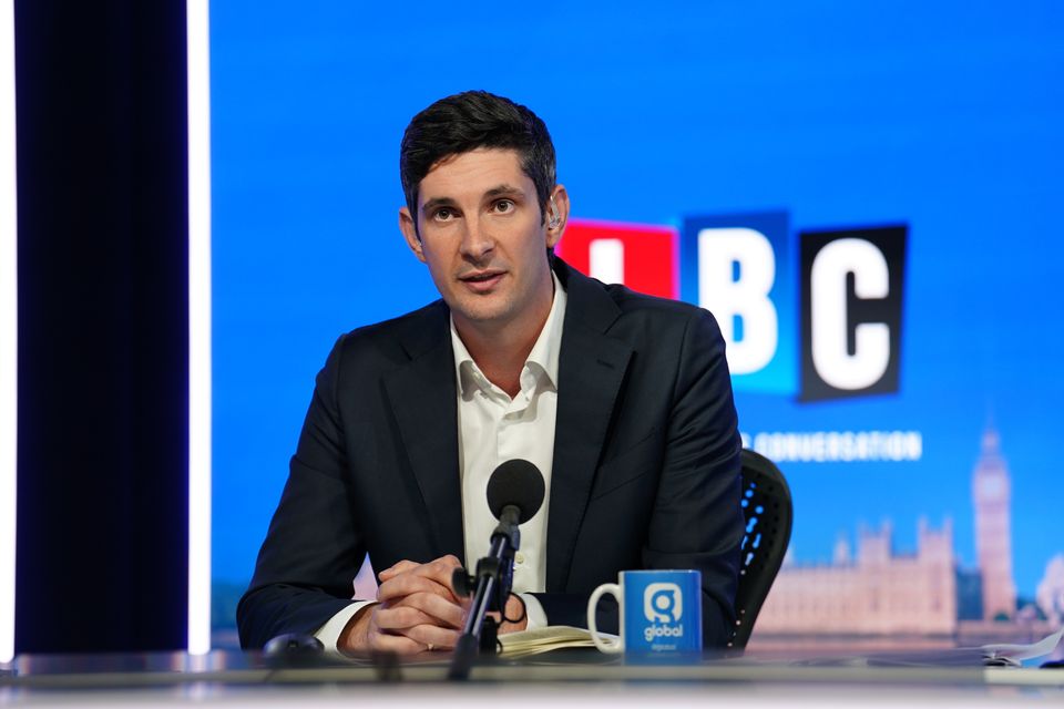 Tom Swarbrick hosting the LBC London Mayoral Debate (Jordan Pettitt/PA)