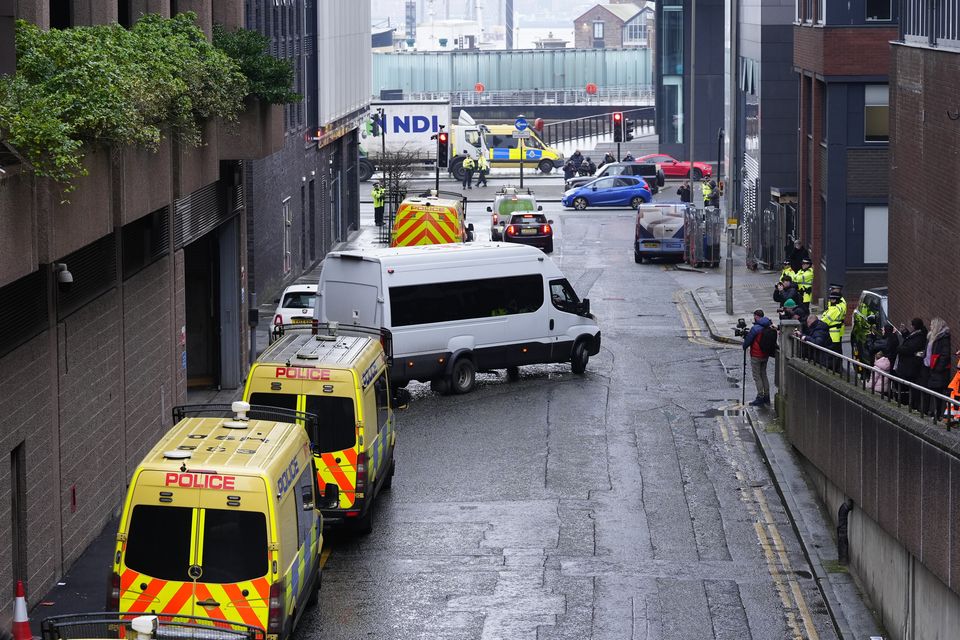 A prison van believed to contain Axel Rudakubana leaving Liverpool Crown Court (Peter Byrne/PA)