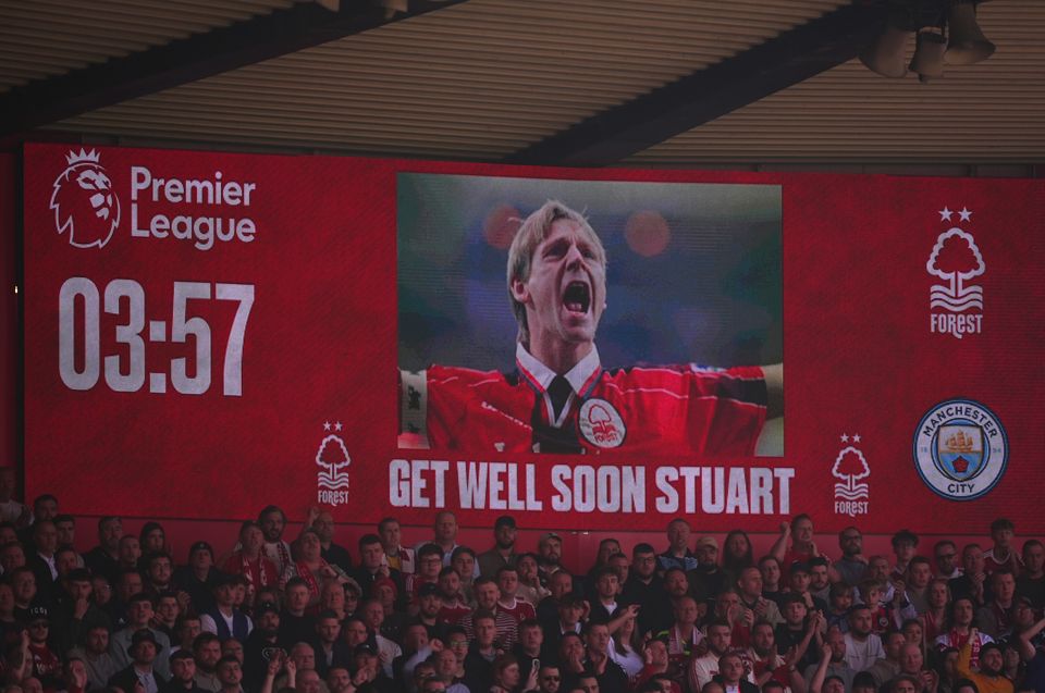 Forest displayed a ‘get well soon’ message to Pearce on their big screen on Saturday (Mike Egerton/PA)