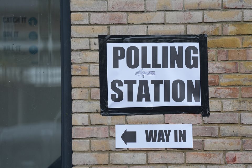 A sign marks the entrance to the polling station at St Albans Church, south London (Yui Mok/PA)