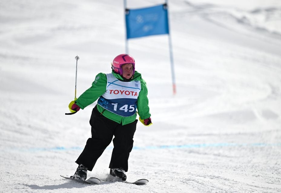 Lucy Best of Team Ireland on her way to winning gold at the 2025 Special Olympics World Winter Games in Turin, Italy (Photo by Ray McManus/Sportsfile)