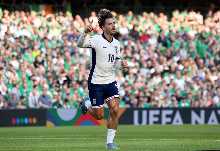 Jack Grealish celebrates doubling England’s lead (Evan Treacy/PA).