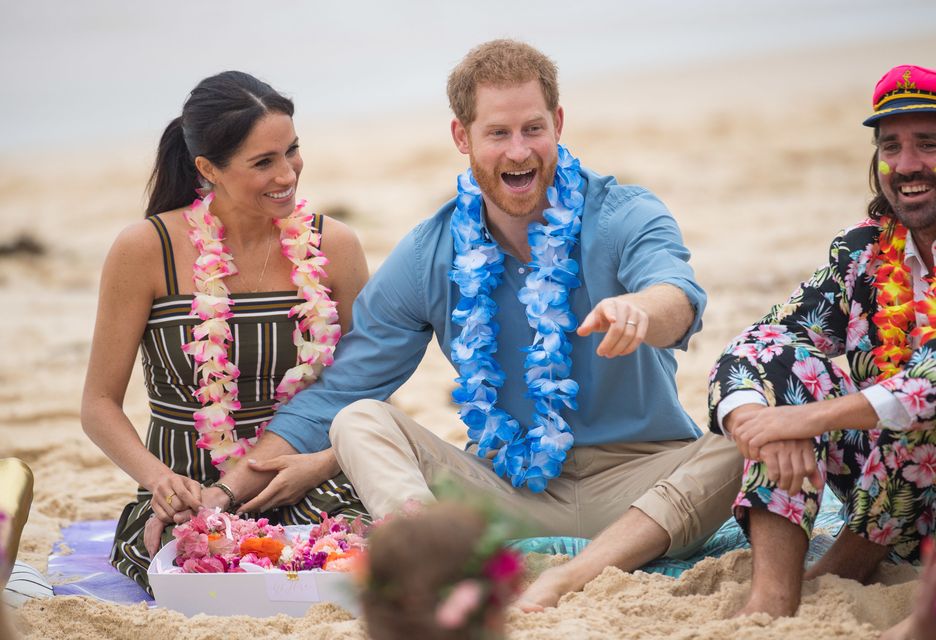 The Duke and Duchess of Sussex meet members of surfing community group One Wave at South Bondi Beach in 2018 (Dominic Lipinski/PA)