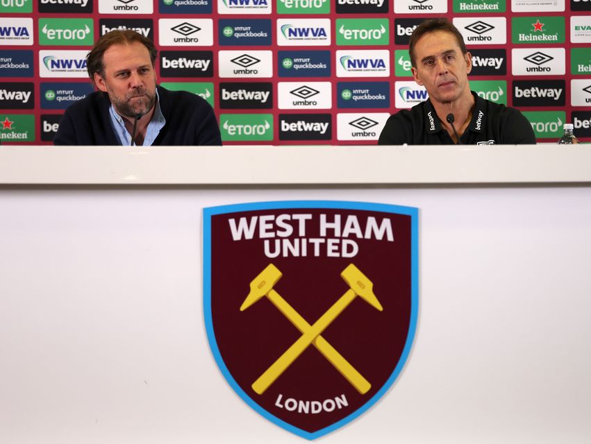 Tim Steidten, left, was present when Lopetegui was unveiled (Steven Paston/PA)