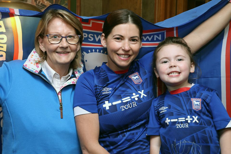Maria McGovern with Michelle McKenna and Lucy McKenna, cheering on Ipswich Town at The Manor House Hotel.