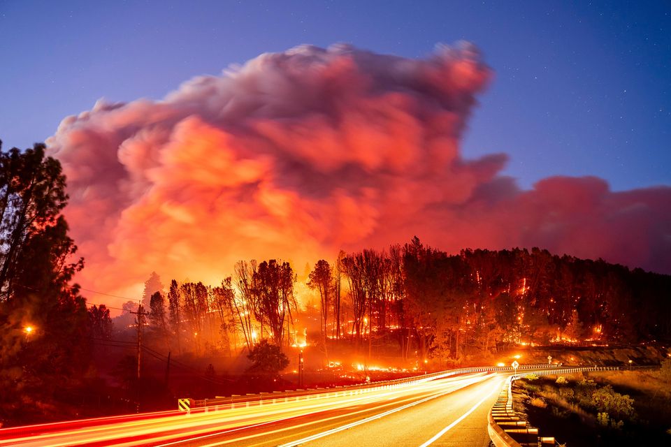 The Park Fire burns along Highway 32 in Butte County, California (Noah Berger/AP)