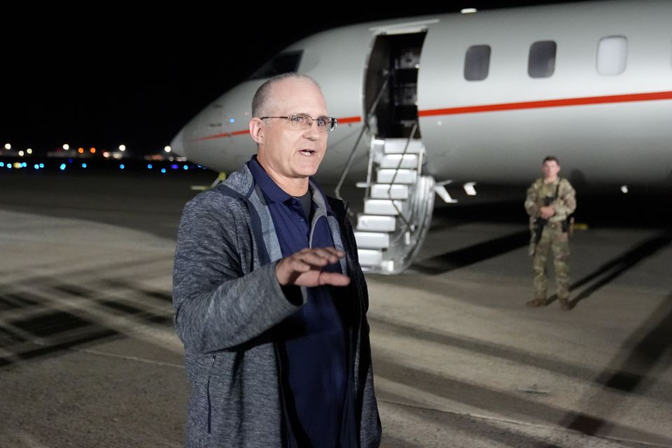 Dual national Paul Whelan speaks at Andrews Air Force Base after he arrived back in the US (Alex Brandon/AP)