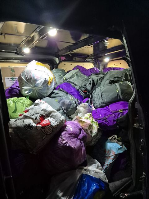 The backpacks which will be given to Ukrainians (Wendy Warrington/PA)