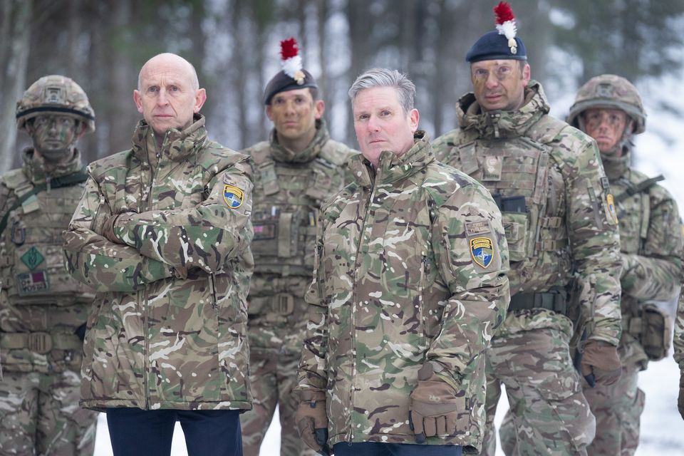 Sir Keir Starmer visiting the Tapa Nato forward operating base in Estonia close to the Russian border alongside John Healey (Stefan Rousseau/PA)