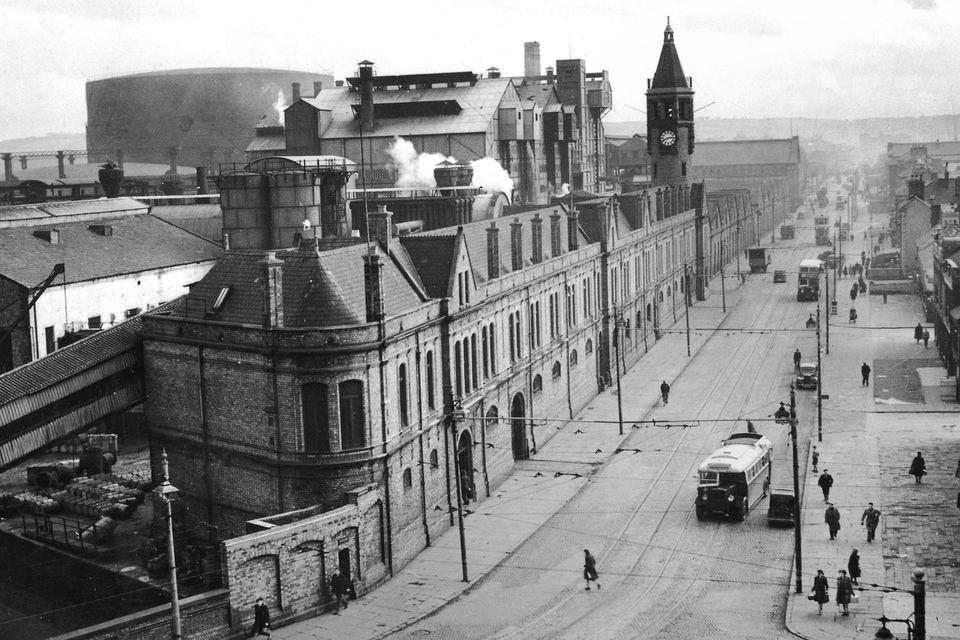 Looking along the Ormeau Road to the gasworks from Short & Harlands recreation club. 19/3/1948