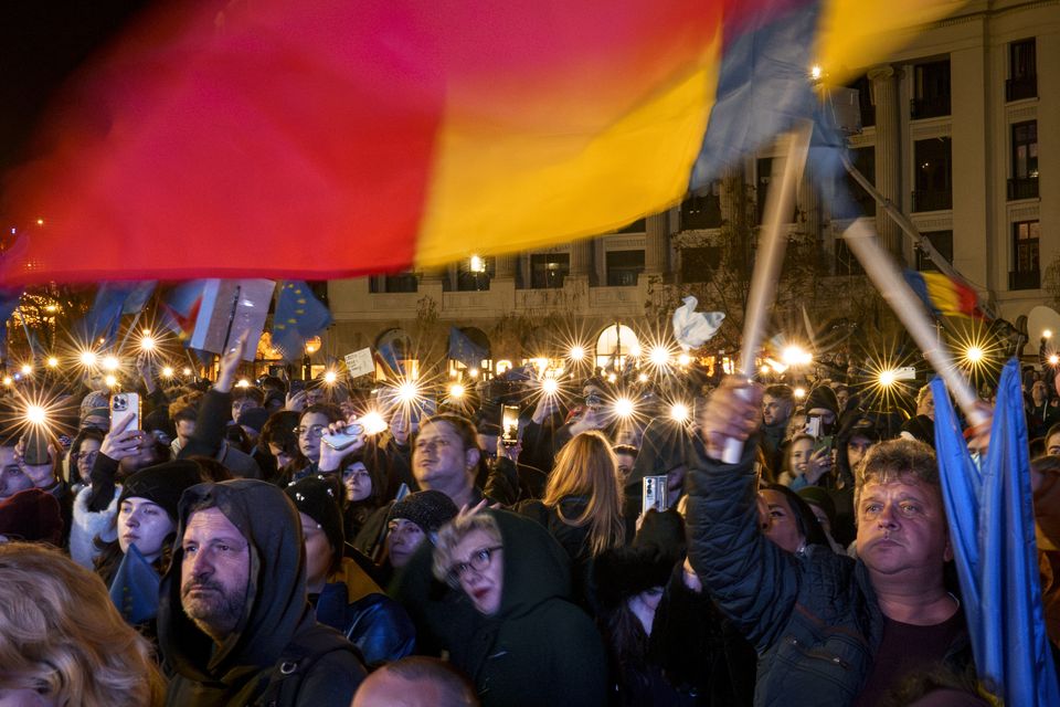 Thousands of people attended pro-European rallies ahead of the presidential run-off (AP)